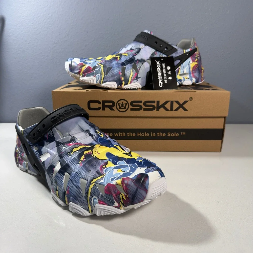 Crosskix Hybrid Shoes Mens Blue Graffiti New Water Every-Wear Clogs‎ Unisex 13